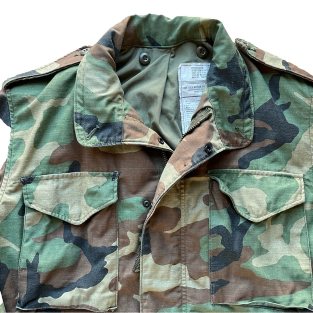 VINTAGE Military Field Utility Cold Weather WW2 Woodland Camo Coat Jacket - Picture 3 of 11